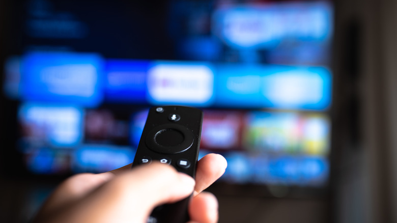 Amazon Fire remote being pointed at TV