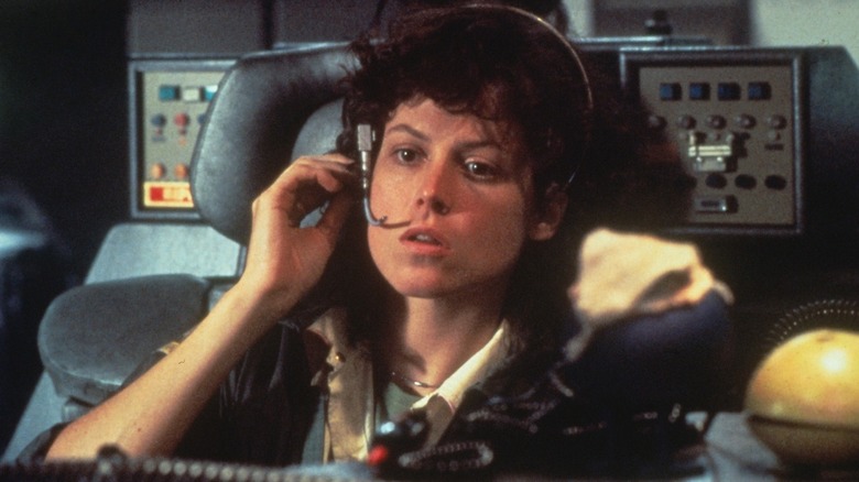 Ellen Ripley (Sigourney Weaver) speaking on a headset in Alien
