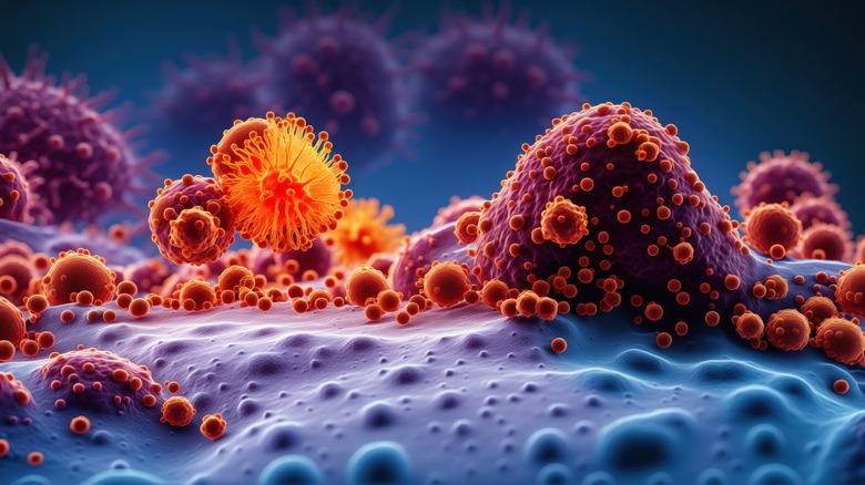 Rendered image of cancer cells in the human body