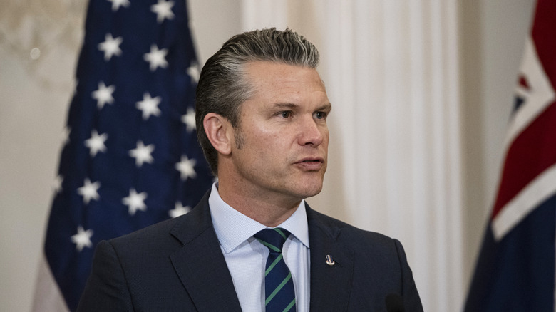 Pete Hegseth answering questions during press conference