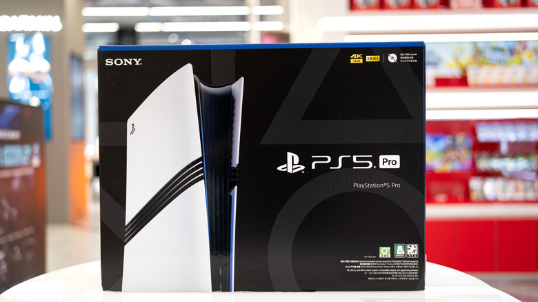 close-up PlayStation 5 Pro console in box in a store
