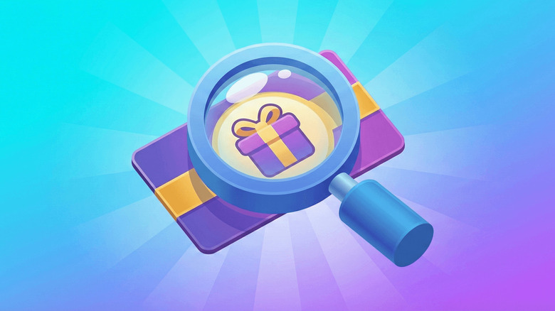 A graphic showing a magnifying glass looking at a gift on a card, from Mistplay's website