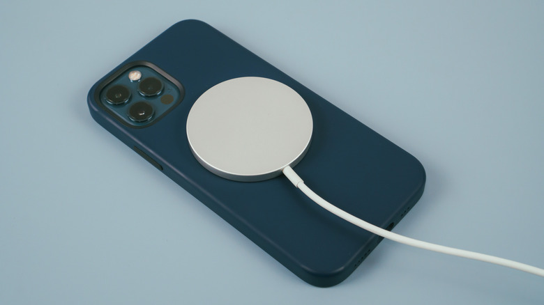 A MagSafe charger on an iPhone