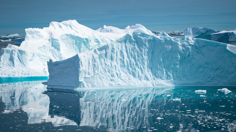 Floating icebergs in Antarctica.
