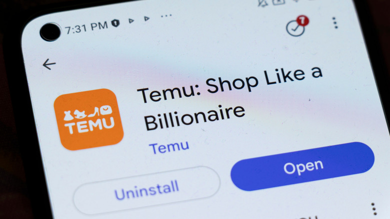 the Temu app on a smartphone