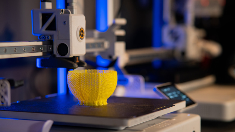 Close-up view of a 3D printer.