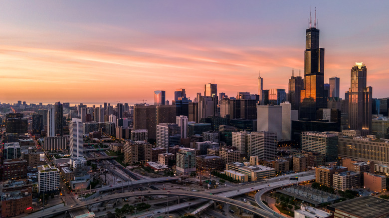 an overhead view of Chicago with multiple streets and highways