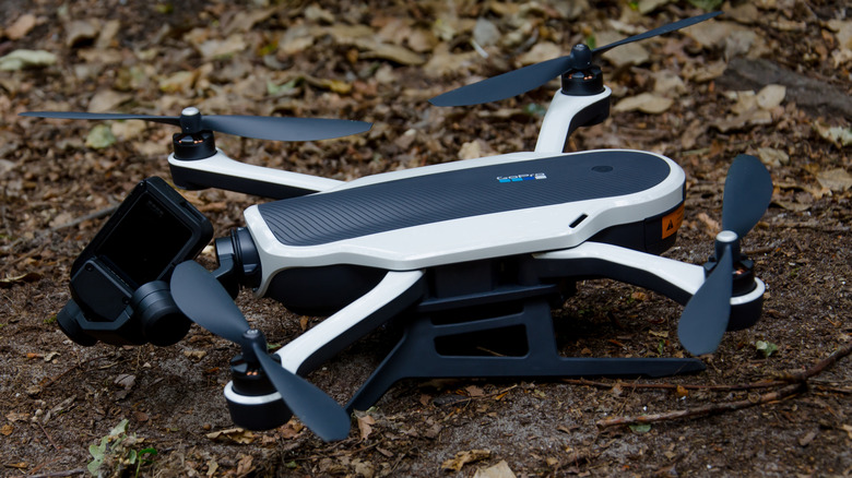 The GoPro Karma drone place on the ground outdoors