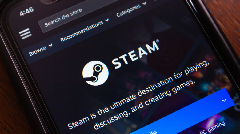 the Steam PC gaming app on a mobile phone