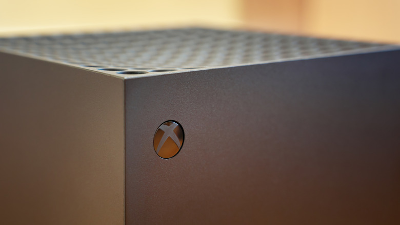 close-up of Xbox logo on Xbox Series X console