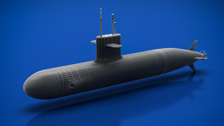 A 3D model of a submarine.