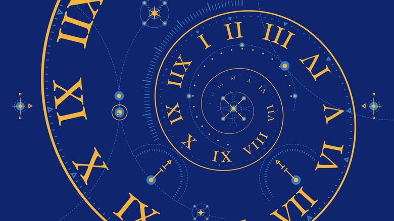 Concept of spacetime spiraling down, as if time traveling