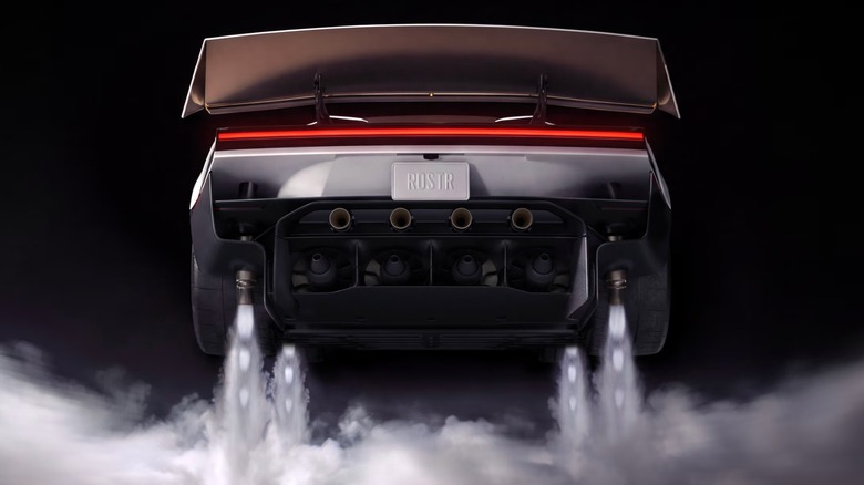 A mock-up of the Tesla Roadster 2.0 hovering.