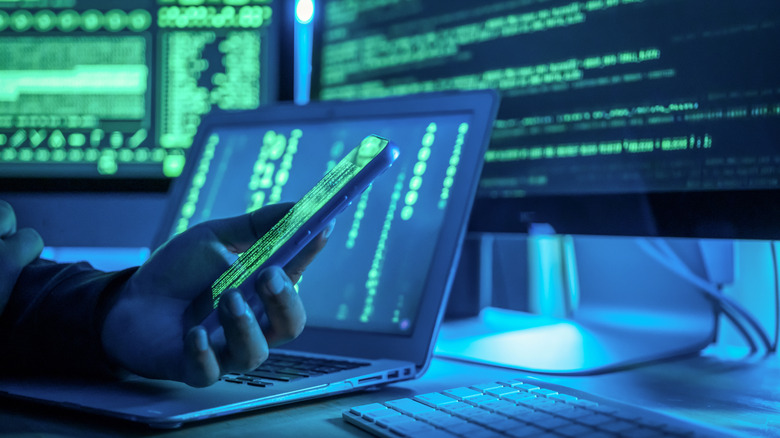 matrix style code on multiple device screens