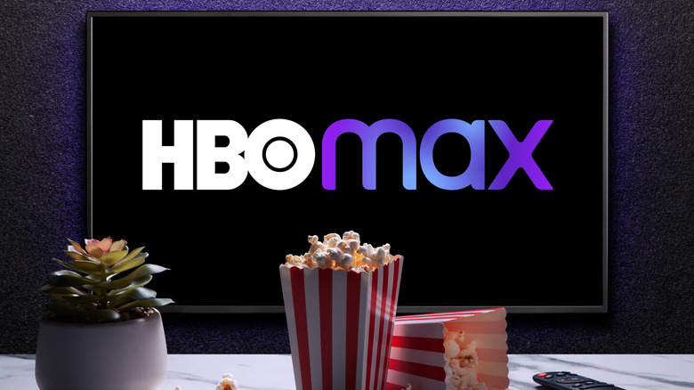 HBO max logo on TV with popcorn