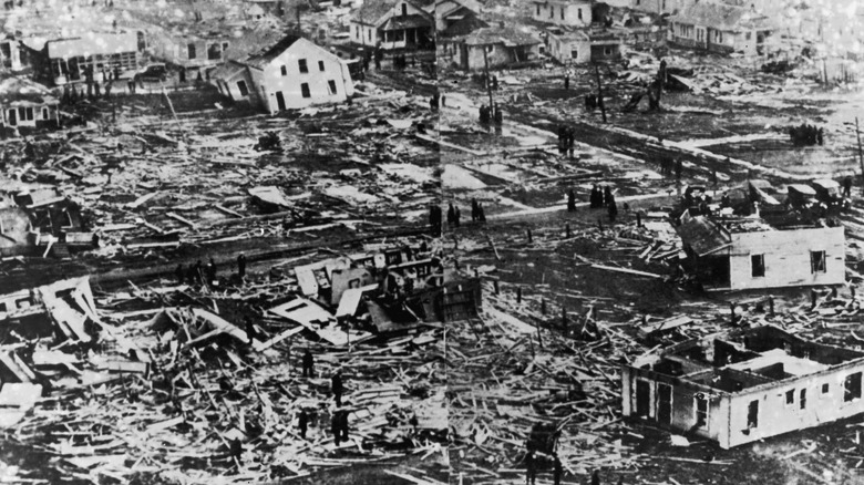 path of destruction through a town from the tri-state tornado