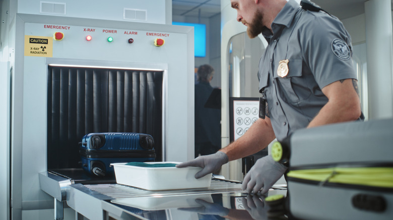 TSA checking luggage at the airport