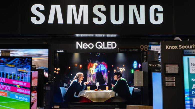 A Samsung TV on display at a store.