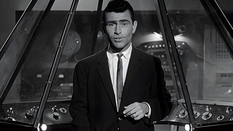 Rod Serling standing in a control room on 