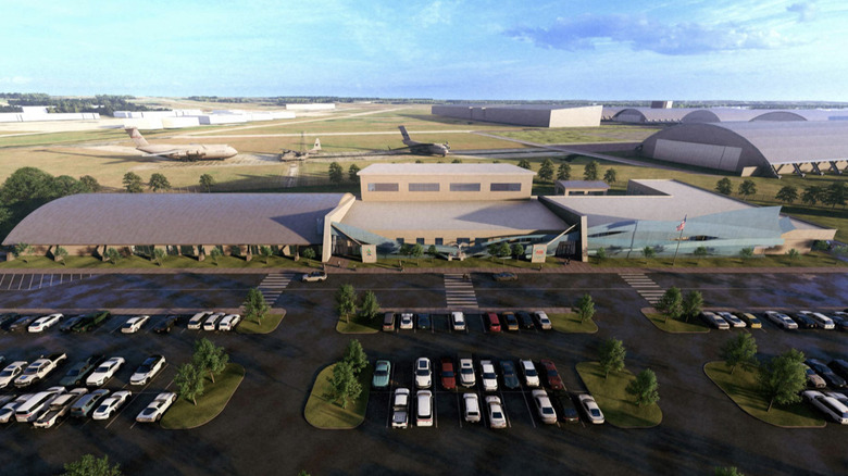 The Stem Talent Development Complex shows a sprawling campus on an Air Force base between military buildings and a parking lot