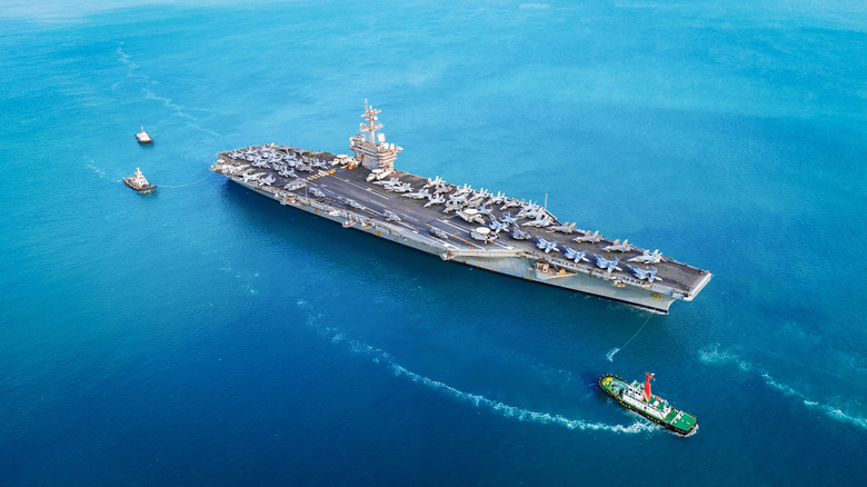 US Navy aircraft carrier at sea