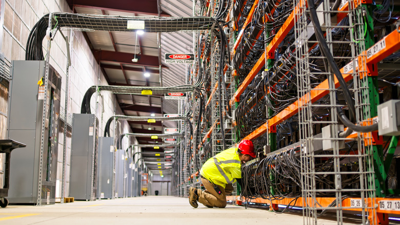The interior of a data center.