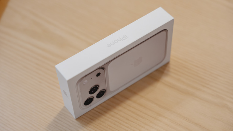 The iPhone 17 Pro retail box on a table.