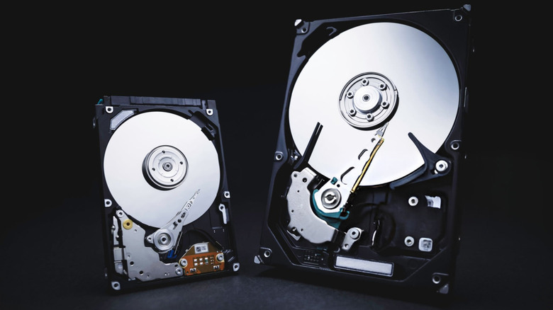 Two hard disk drives with casings removed