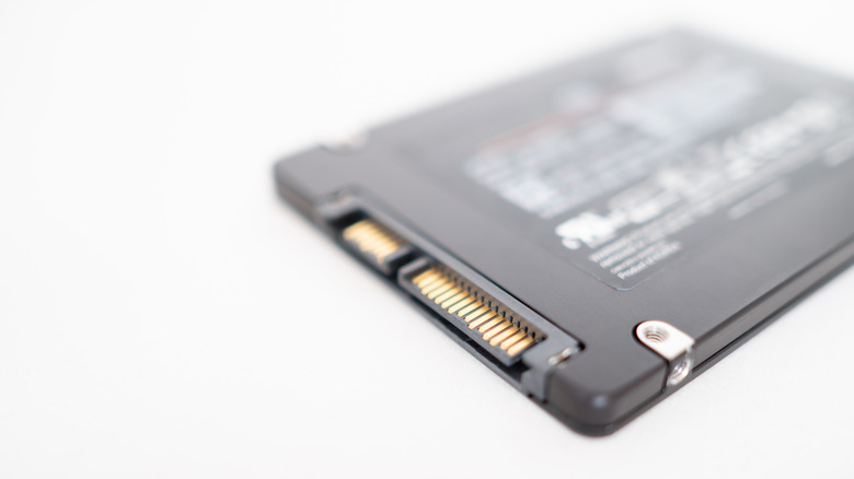 SATA SSD storage on white background