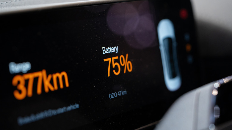 Electric car dashboard showing the battery percentage