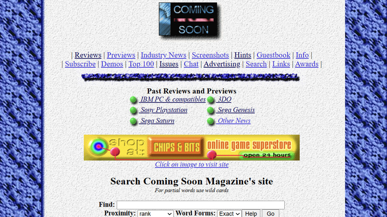 Screenshot of Coming Soon Magazine home page
