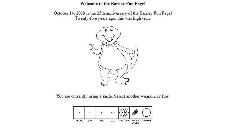 Screenshot of the Barney Fun Page homepage