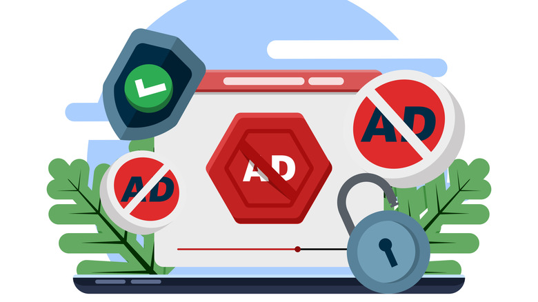 showing a cartoon of ads with block and checkmark next to it