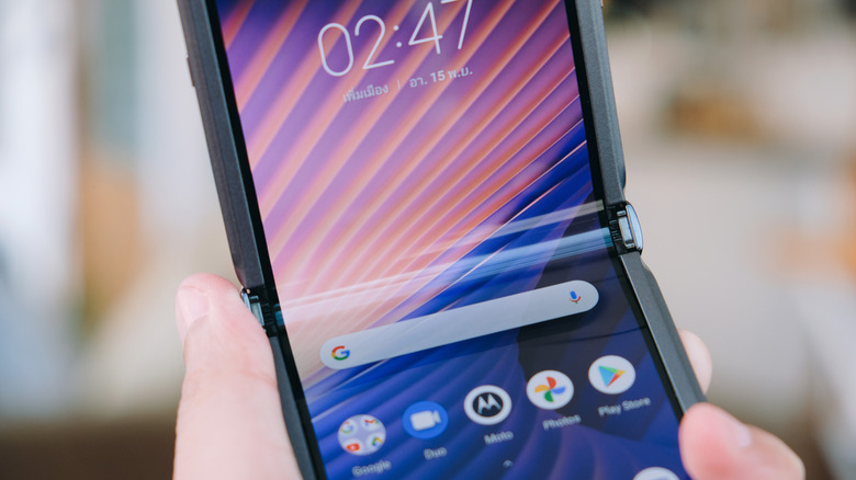 Modern Motorola Razr folding phone.