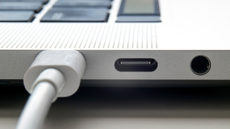 Dual USB-C power delivery ports on a laptop