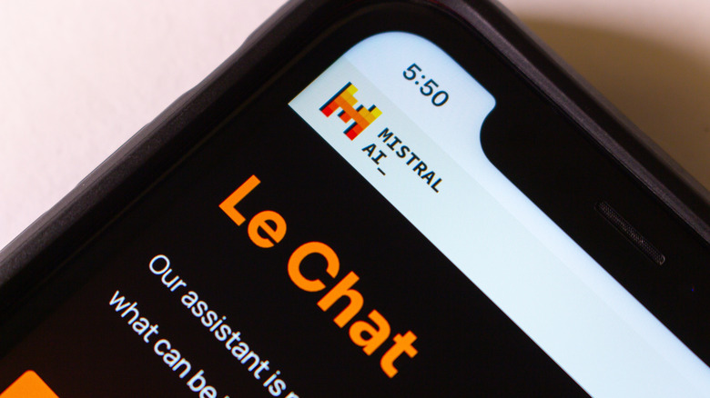 Close up of a phone displaying Mistral Le Chat