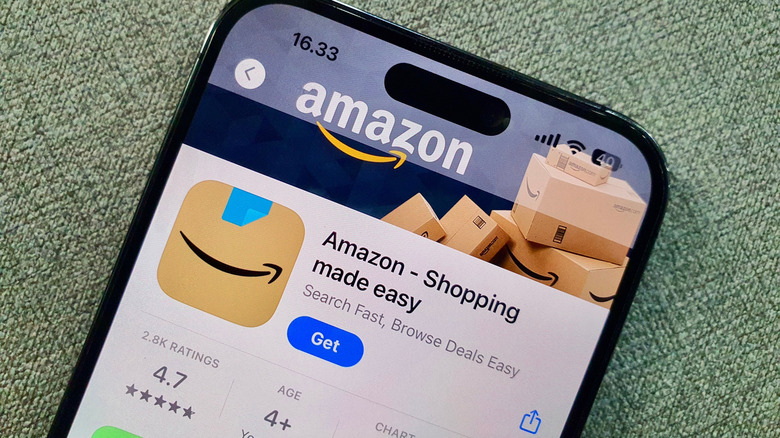 Amazon app page open on a smartphone