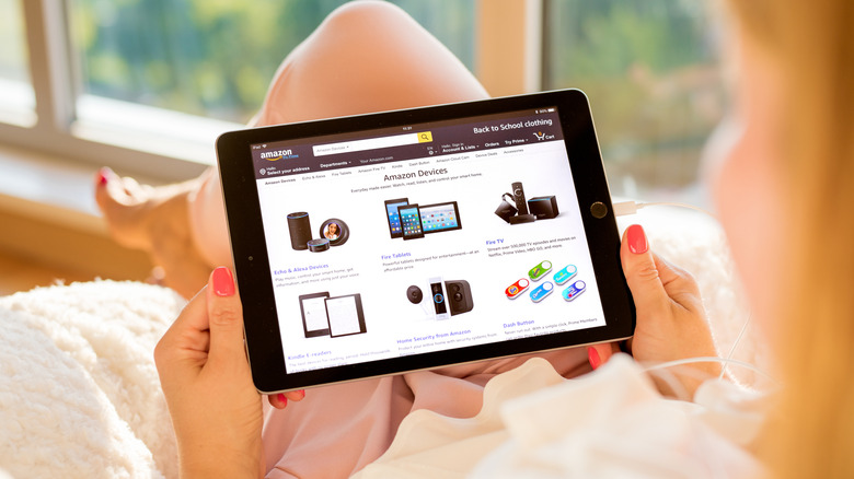 Amazon website opened on a tablet