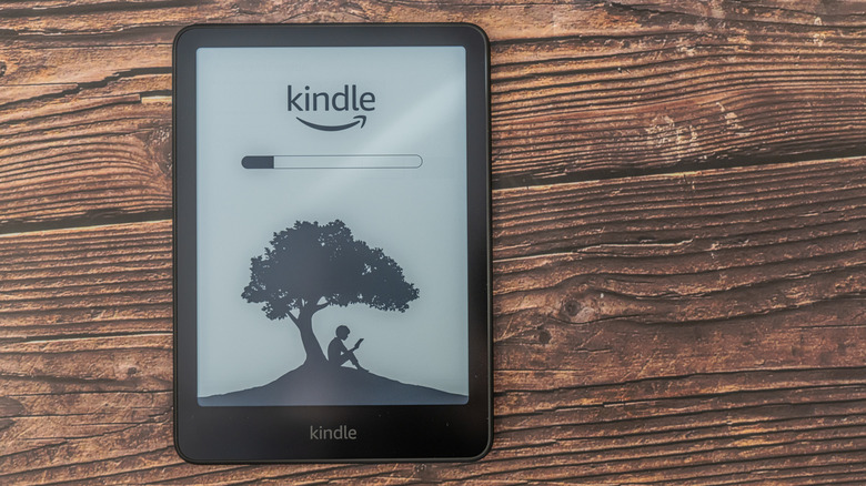 An Amazon Kindle Paperwhite against a white background