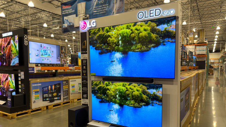 OLED TVs on display at a retail store