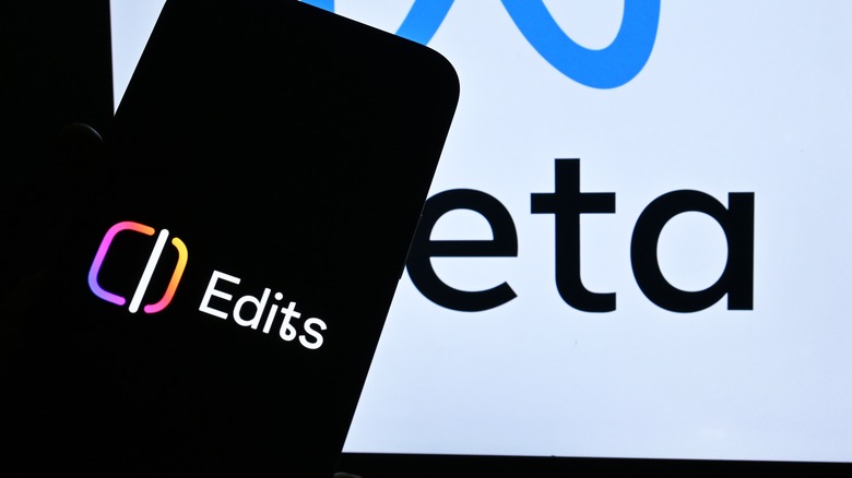 The Edits logo on a phone screen with the Meta logo in the background