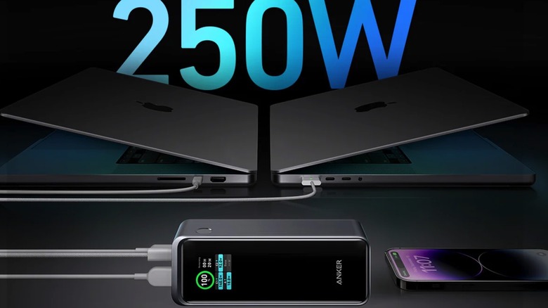 The Anker Prime Power Bank 27,650m Ah 250W charging multiple devices.