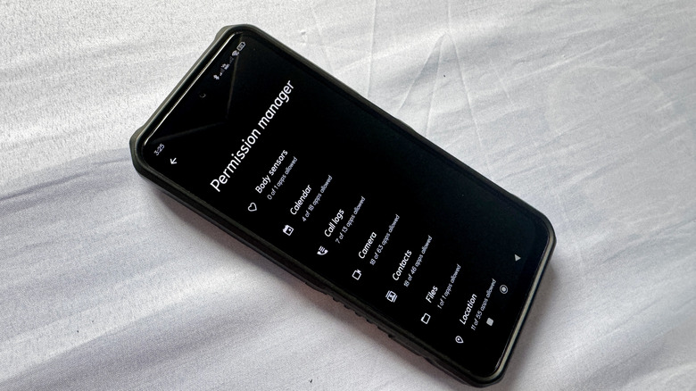 Android phone showing Permission Manager will all permissions