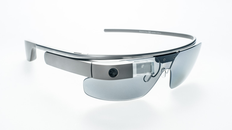 Google Glass smart glasses shown on a white background.