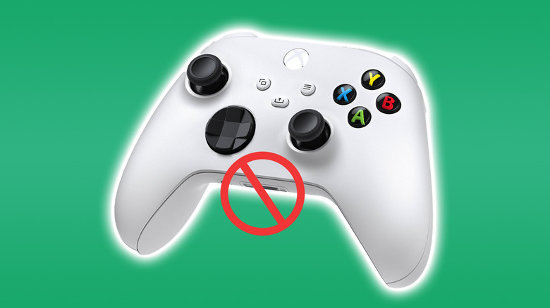 Xbox Controller with a no entry sign over the expansion port