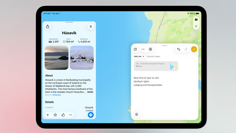 Taking Quick Notes with the Maps app open.