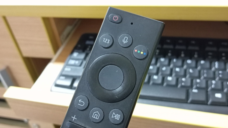 close-up of samsung smart TV remote