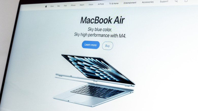 Macbook Air with the M4 chip being shown on Apple website