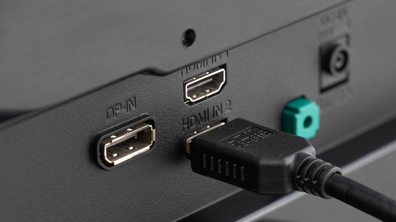 An HDMI port on a TV connected with cable