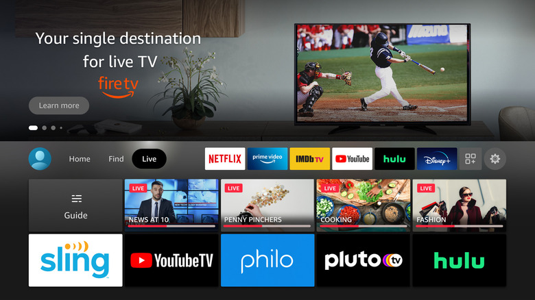 A screenshot showing the Live tab in Amazon Fire TV main menu